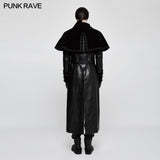 Winter Long Leather Velvet Gothic Coat With Active Belt