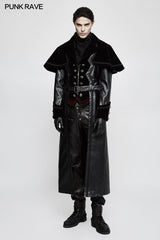 Winter Long Leather Velvet Gothic Coat With Active Belt
