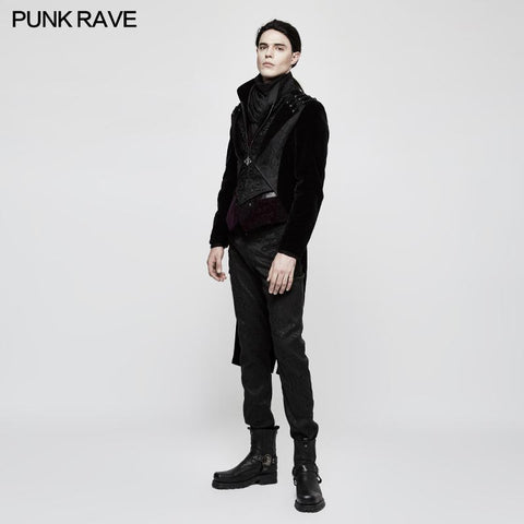 Fashion Men Velvet Gothic Coat With Adjustable Buckle