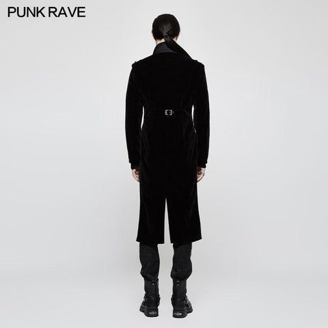 Fashion Men Velvet Gothic Coat With Adjustable Buckle