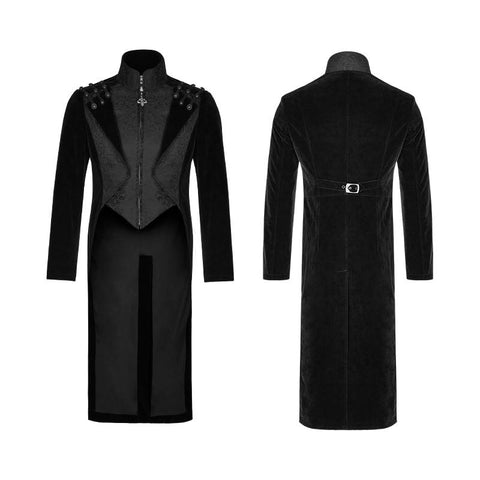 Fashion Men Velvet Gothic Coat With Adjustable Buckle