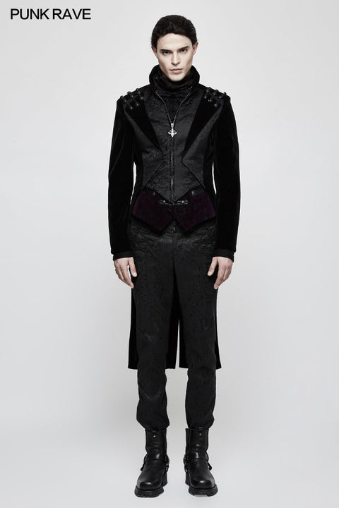 Fashion Men Velvet Gothic Coat With Adjustable Buckle