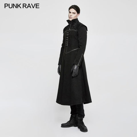Handsome Dark Medium Long Punk Coat With Cross On Back