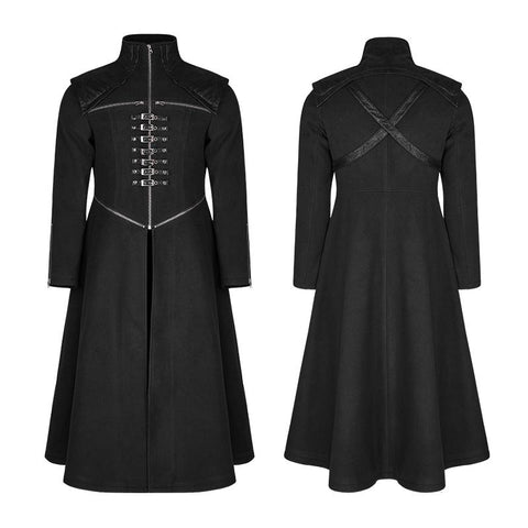 Handsome Dark Medium Long Punk Coat With Cross On Back