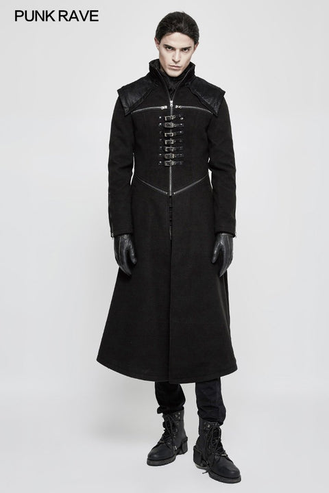 Handsome Dark Medium Long Punk Coat With Cross On Back