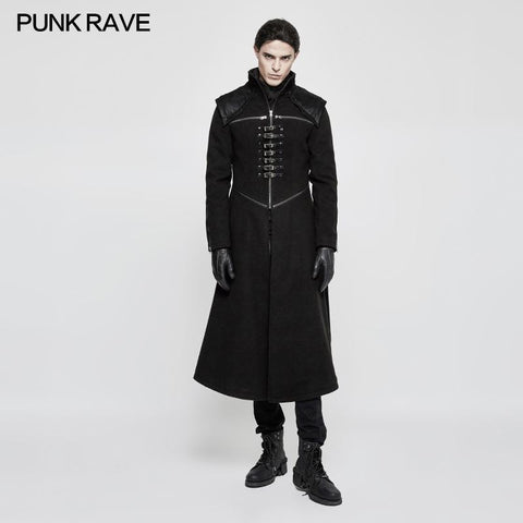 Handsome Dark Medium Long Punk Coat With Cross On Back