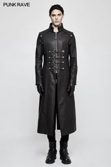 Winter Men Long Leather Punk Coat With Stand-up Collar