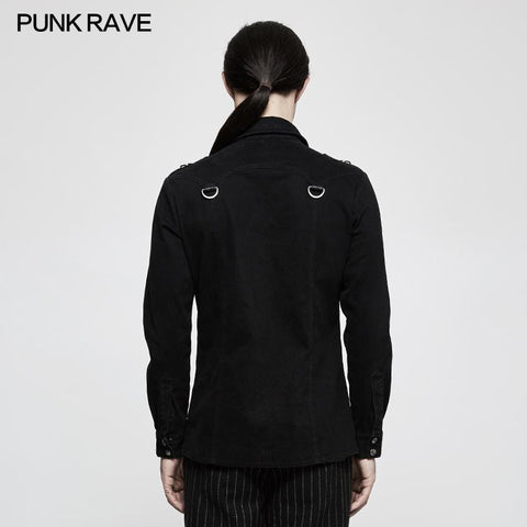 Handsome Wool Long Sleeve Punk Shirts With Personality Leather Loop