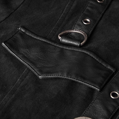 Handsome Wool Long Sleeve Punk Shirts With Personality Leather Loop