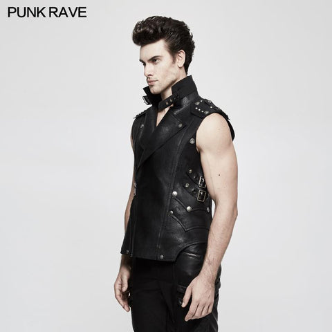 Personality Punk Coat Heavy Leather Sleeveless Waistcoat For Men