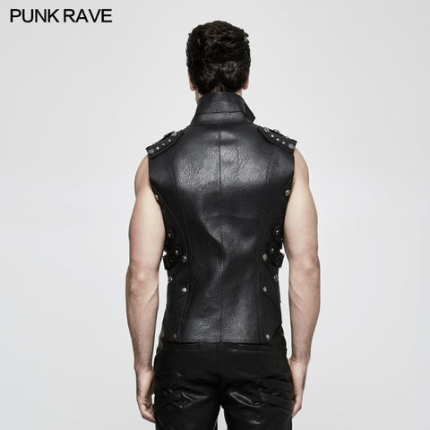 Personality Punk Coat Heavy Leather Sleeveless Waistcoat For Men