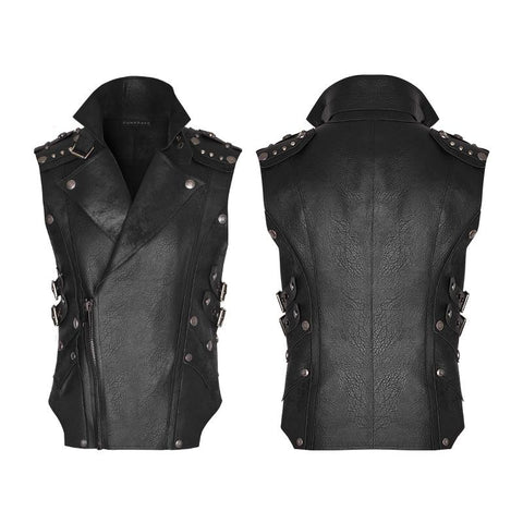 Personality Punk Coat Heavy Leather Sleeveless Waistcoat For Men