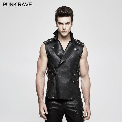 Personality Punk Coat Heavy Leather Sleeveless Waistcoat For Men