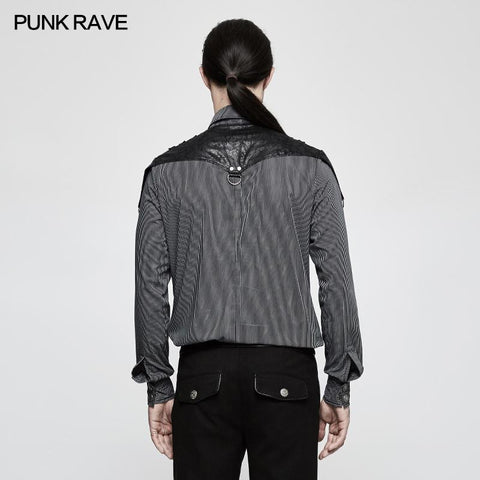 Handsome Striped Punk Shirt With Free Hanging Metal Chain