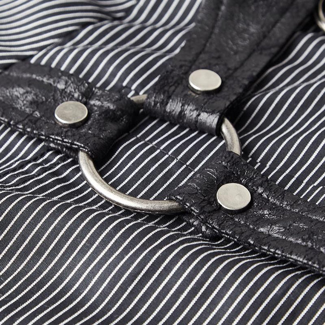 Handsome Striped Punk Shirt With Free Hanging Metal Chain