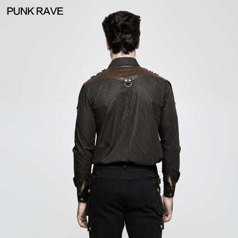 Handsome Striped Punk Shirt With Free Hanging Metal Chain