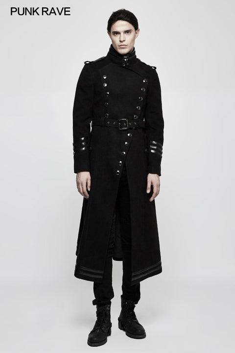 Stand-collar Military Uniform Punk Jacket With Removable Belt