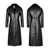 Military Uniform Long Leather Punk Coat With Warm Collar