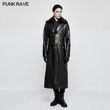 Military Uniform Long Leather Punk Coat With Warm Collar