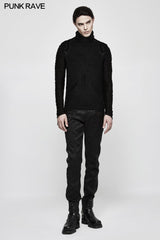 Stereo Stripe Elastic Knitted Gothic T-shirts With High Neck Collar