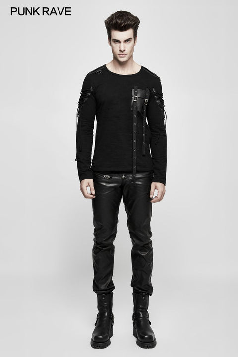 Military Uniform Long Sleeve Punk T-shirts With Ribbon Design