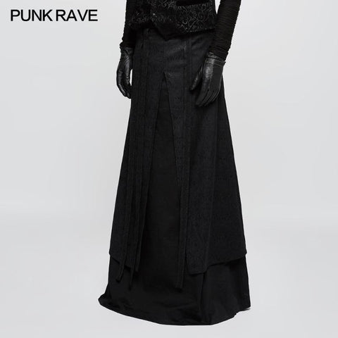 Jacquard Fabric Half Long Black Gothic Skirt For Men
