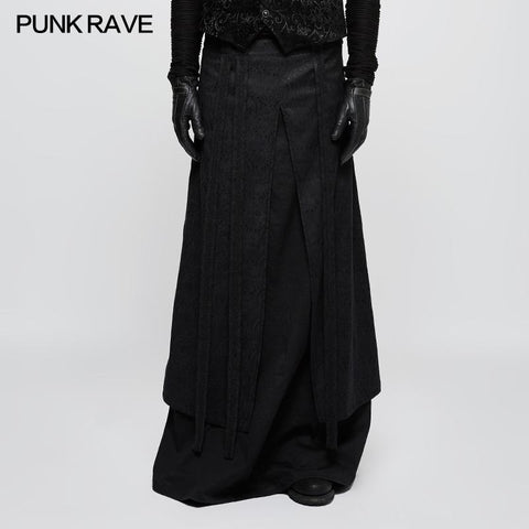Jacquard Fabric Half Long Black Gothic Skirt For Men