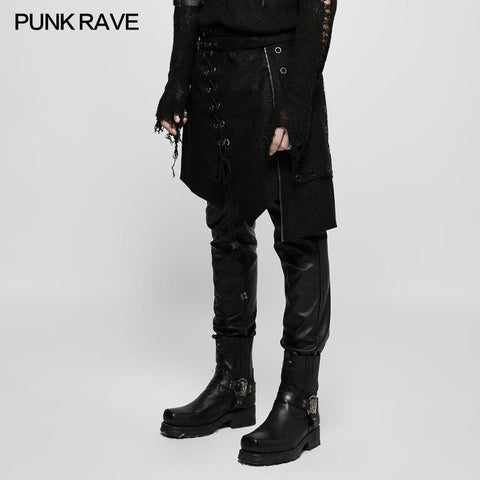 Personality Men Irregular Suede Punk Skirt With Detachable Design