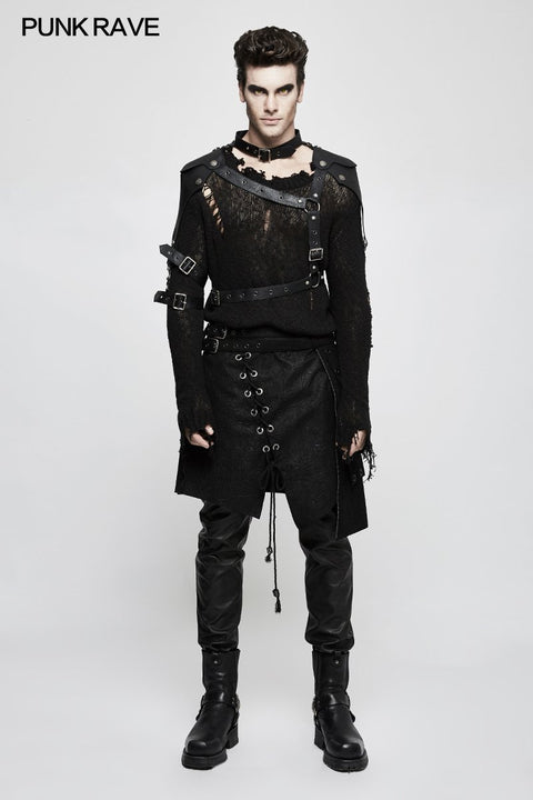 Personality Men Irregular Suede Punk Skirt With Detachable Design