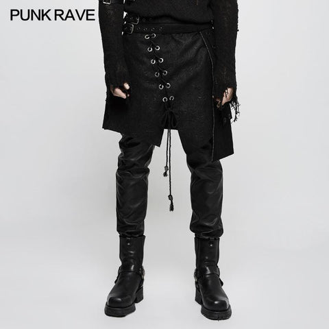 Personality Men Irregular Suede Punk Skirt With Detachable Design