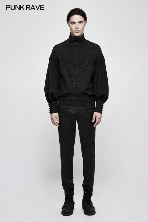Handsome Jacquard Chinese Frog Black Gothic Pants For Men