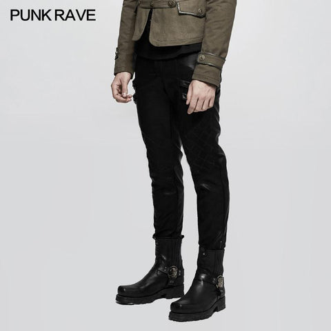 Elastic Mesh Spliced Leather Punk Pants For Men