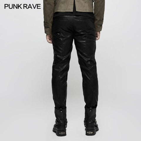 Elastic Mesh Spliced Leather Punk Pants For Men