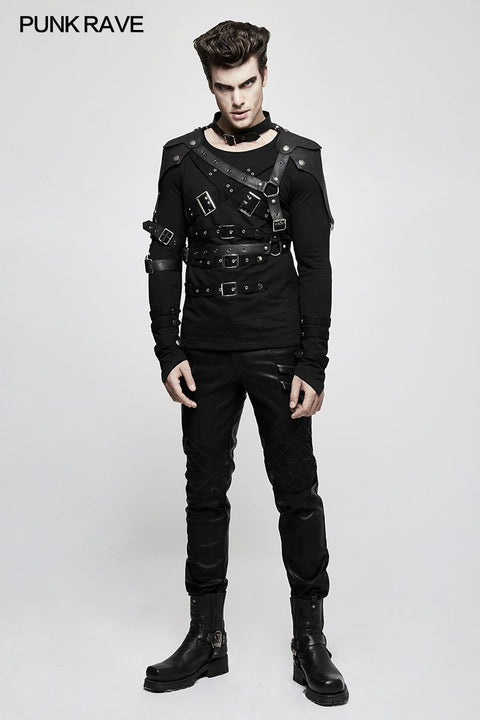 Elastic Mesh Spliced Leather Punk Pants For Men
