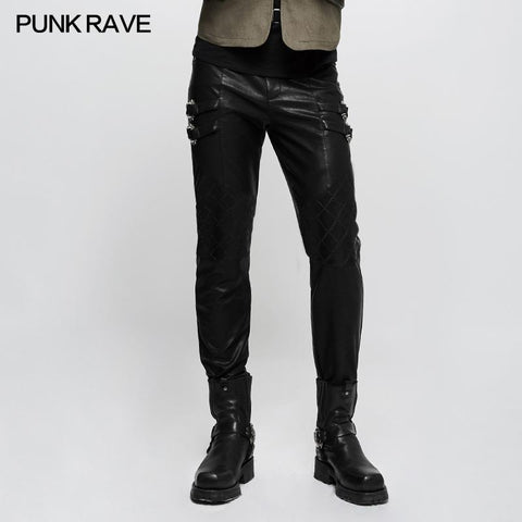 Elastic Mesh Spliced Leather Punk Pants For Men