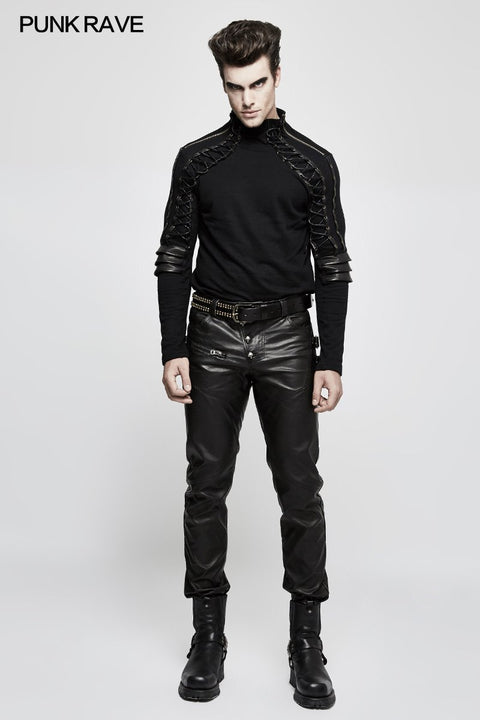 Personality Split Stitch Leather Punk Pants For Men