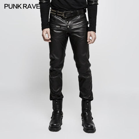Personality Split Stitch Leather Punk Pants For Men