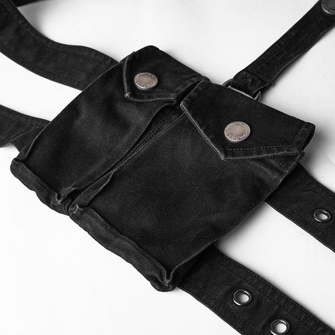 Men Elastic Denim Punk Pants With Detachable Pocket