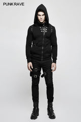 Men Elastic Denim Punk Pants With Detachable Pocket