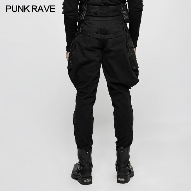 Stretch Woven Punk Pants Riding Breeches With Stereo Pockets