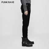 Military Uniform Leisure Punk Pants Suede Suits Woven Striped Worsted Man's Trousers