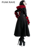 Winter Woolen Long Black Gothic Coat For Women Two Wear Imitation Fur Coat
