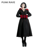 Winter Woolen Long Black Gothic Coat For Women Two Wear Imitation Fur Coat