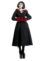 Winter Woolen Long Black Gothic Coat For Women Two Wear Imitation Fur Coat