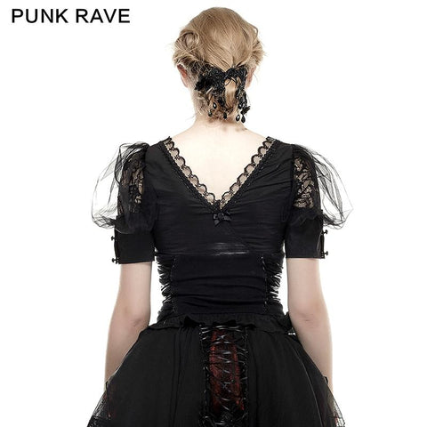 Black Elastic Pastoral Style Gothic Shirts Lace Lolita Blouse