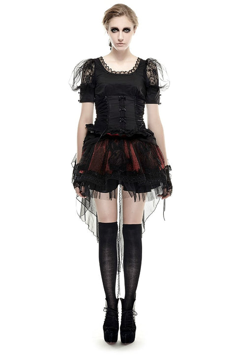 Black Elastic Pastoral Style Gothic Shirts Lace Lolita Blouse
