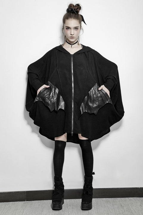 Comfortable Black Bats Punk Jacket With Double Zippers