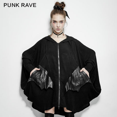 Comfortable Black Bats Punk Jacket With Double Zippers