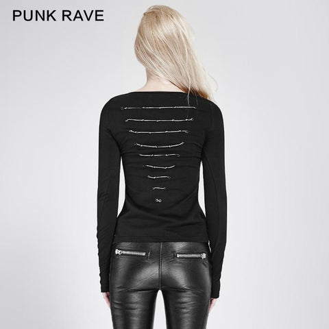 Comfortable Elastic Cotton Knitted Punk T-shirt Dark Skinny Punk Top