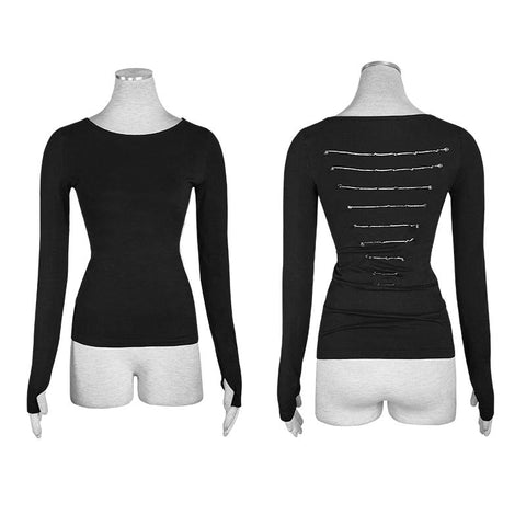 Comfortable Elastic Cotton Knitted Punk T-shirt Dark Skinny Punk Top